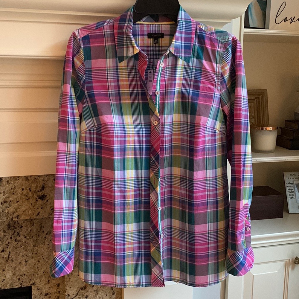 NWT Talbots long sleeve plaid shirt